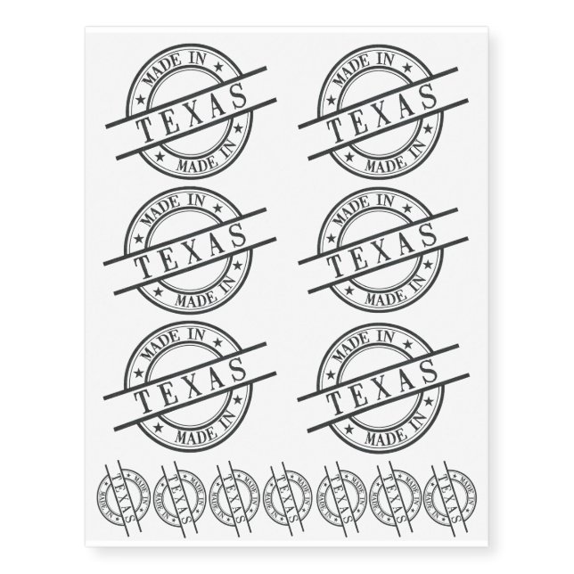 Made In Texas Stamp Style Logo Symbol Black Temporary Tattoos (Front)