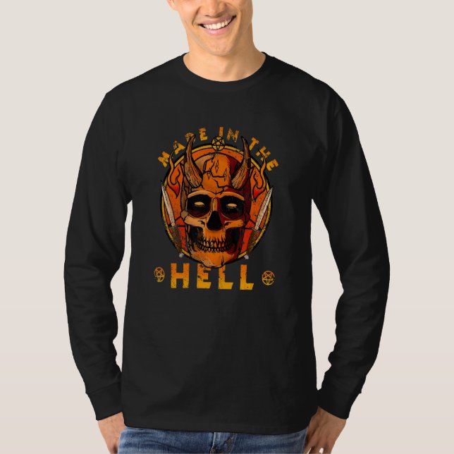 Made In The Hell Satan Devil Demon Skull Face Pent T-Shirt (Front)