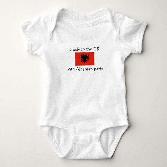 made in the UK with Albanian parts Baby Bodysuit (Front)