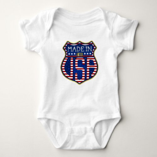 Made in the USA 4th of July Proud American Emblem Baby Bodysuit