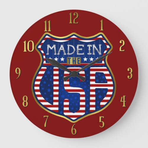 Made in the USA 4th of July Proud American Logo Large Clock