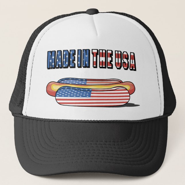 Made in the USA Patriotic Hot Dog Trucker Hat (Front)