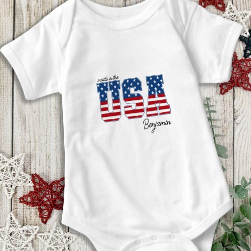 Made in USA American Flag Patriotic 4th Of July Baby Bodysuit