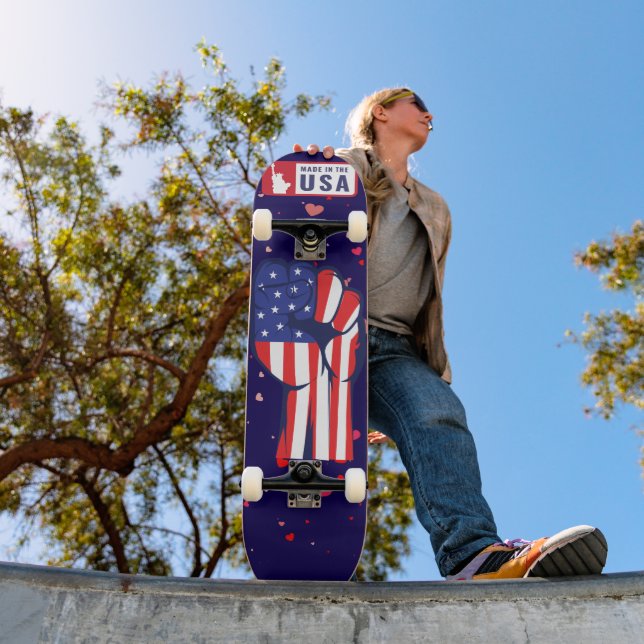 Made in USA Flag Fist Patriotic Complete  Skateboard (Outdoor 1)