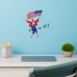 Made in USA girl with flag Wall Decal
