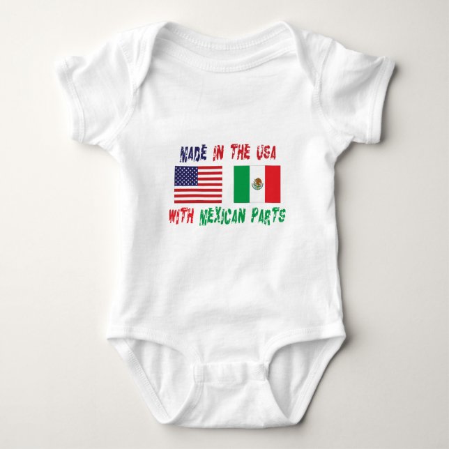 Made In USA With Mexican Parts Baby T-Shirt Baby Bodysuit (Front)