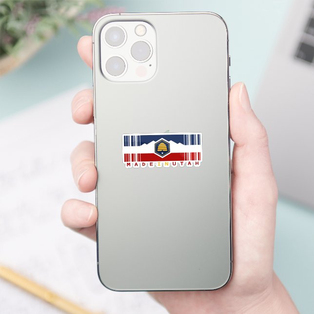 Made in Utah Barcode Flag State Pride Sticker (Phone)