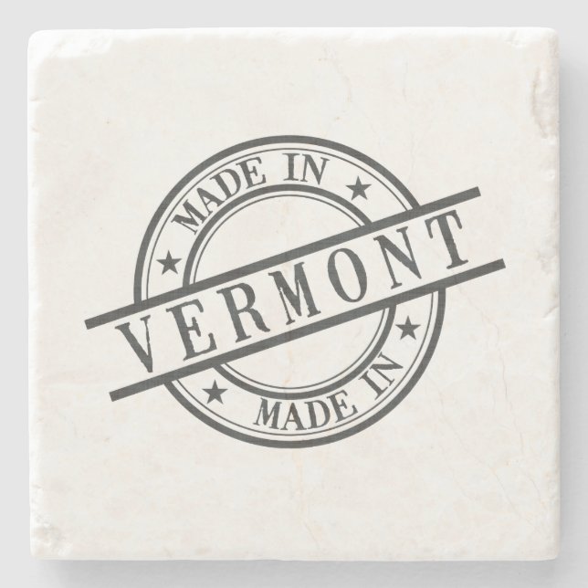 Made in Vermont Round Rubber Stamp Logo Black Stone Coaster (Front)