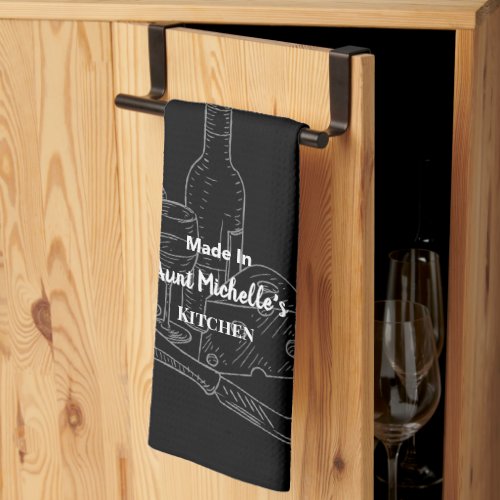 Made In Your Name Kitchen Black Wine  Cheese Kitchen Towel