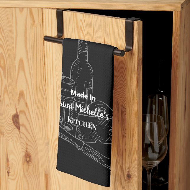 Made In [Your Name] Kitchen Black Wine & Cheese Kitchen Towel (Thirds Fold)