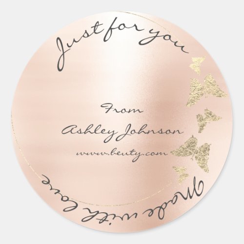 Made Love For You Name Butterfly Blush Rose Gold Classic Round Sticker