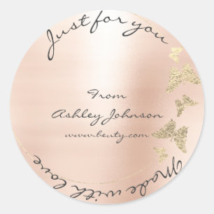 Made Love For You Name Butterfly Blush Rose Gold Classic Round Sticker