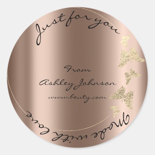 Made Love For You Name Butterfly Bronze Rose Gold Classic Round Sticker