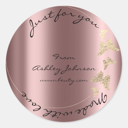 Made Love For You Name Butterfly Rose Blush Gold Classic Round Sticker
