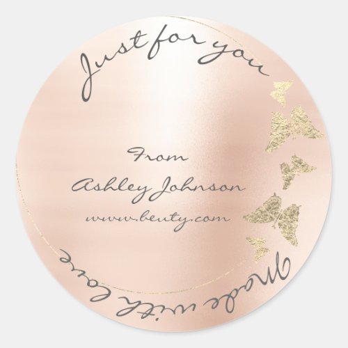 Made Love For You Name Butterfly Rose Gold Gray Classic Round Sticker
