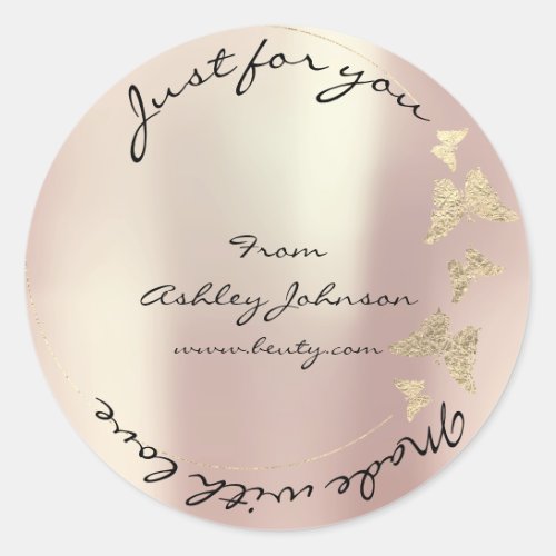 Made Love For You Name Butterfly Rose Gold Pearly Classic Round Sticker