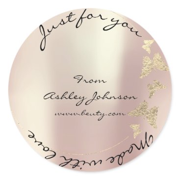 Made Love For You Name Butterfly Rose Gold Pearly Classic Round Sticker Made Love For You Name Butterfly Rose Gold Pearly Classic Round Sticker