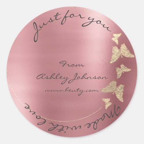 Made Love For You Name Butterfly Rose Mauve Gold Classic Round Sticker