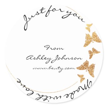 Made Love For You Name Butterfly White Gold Classic Round Sticker Made Love For You Name Butterfly White Gold Classic Round Sticker