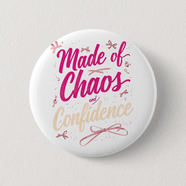 Made Of Chaos And Confidence Sassy Pink Button (Front)