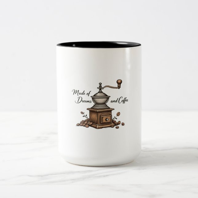 "Made of Dreams and Coffee" Two-Tone Mug - Coffee  (Center)