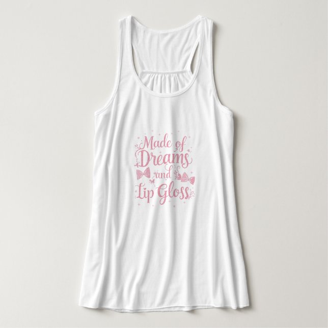 "Made of Dreams and Lip Gloss" Cute Pink Coquette Tank Top (Design Front)