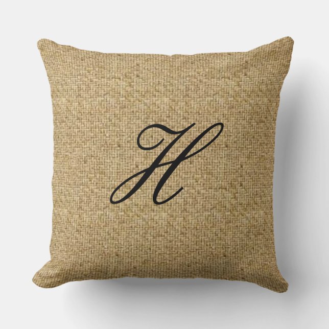 Made to Order Monogrammed Burlap Pattern Throw Pil Pillow (Front)
