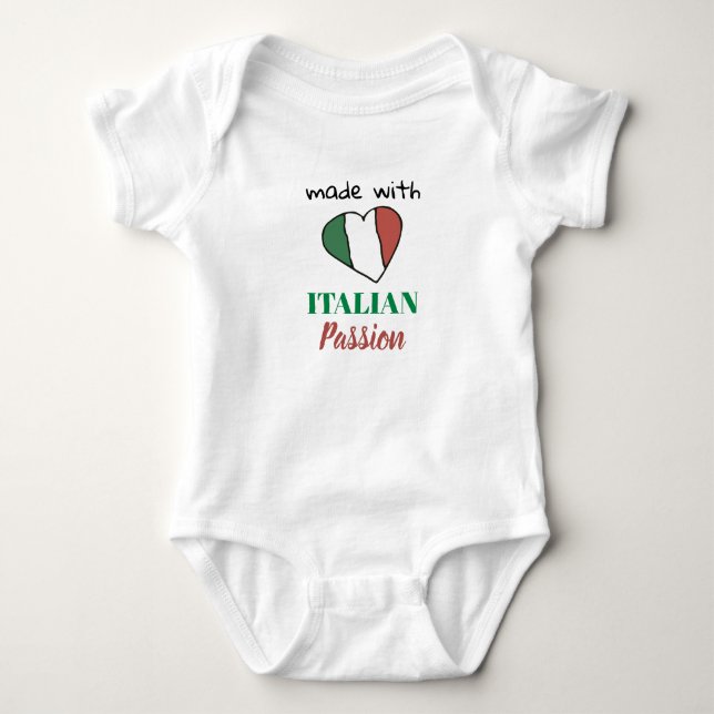 *~* MADE WITH ITALIAN PASSION Heart Flag White Baby Bodysuit (Front)
