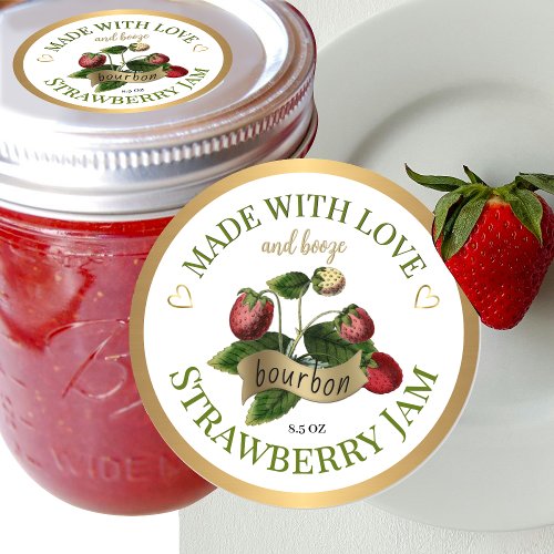 Made with Love and Bourbon Strawberry Jam Label