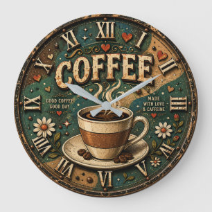 Made with Love and Caffeine Vintage Coffee  Large Clock