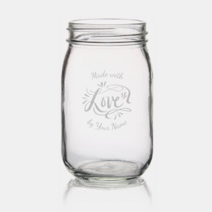 Made with love artisan style custom engraved mason jar