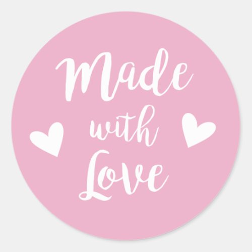 Made with love baby pink white hearts DIY sticker