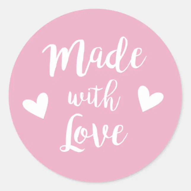 Made with love baby pink white hearts DIY sticker | Zazzle