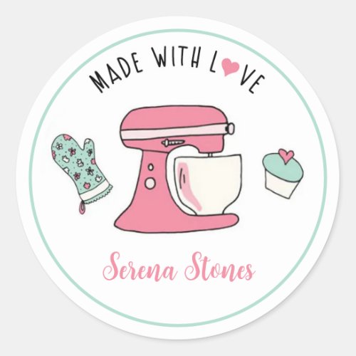 Made with Love  Baked with Love Pink Teal Sticker