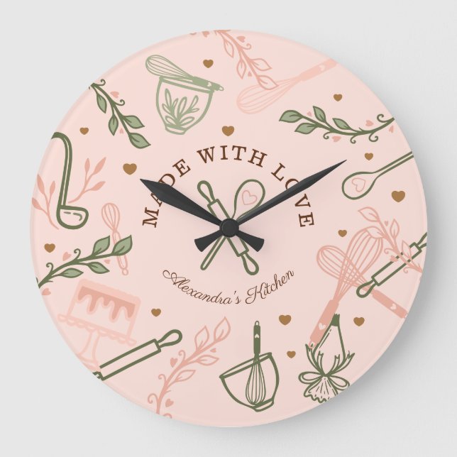Made With Love Baking & Cooking Utensils Kitchen Large Clock (Front)