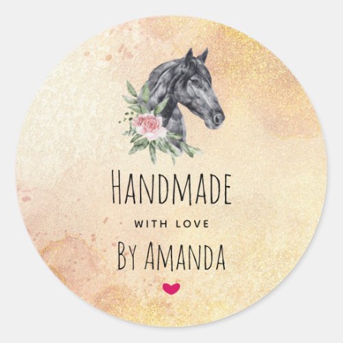 Made with Love Beautiful Horse Head Watercolor Classic Round Sticker