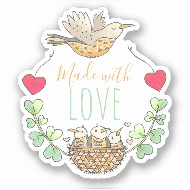 Made with Love Bird Caregiver Sticker (Front)