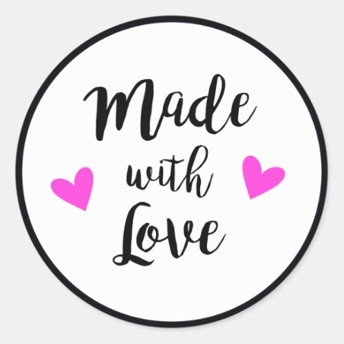 Made with love black white and pink craft sticker