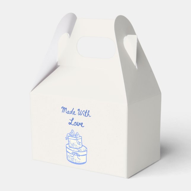 Made With Love | Blue And White Wedding Favor Boxes (Front Side)
