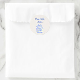 Made With Love Blue And White Wedding Favor Classic Round Sticker