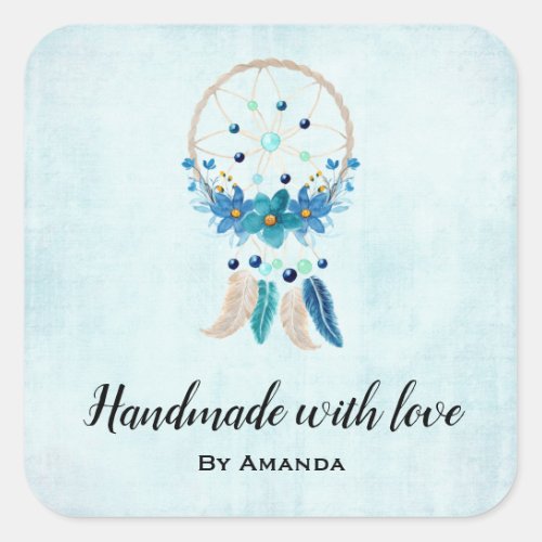 Made with Love Blue Dreamcatcher Stylish Boho Square Sticker