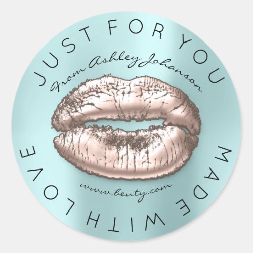 Made With Love Blush Kiss Blue Aqua Makeup Lips Classic Round Sticker