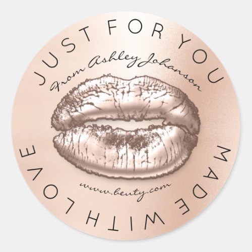 Made With Love Blush Kiss Rose Gold Makeup Lips Classic Round Sticker