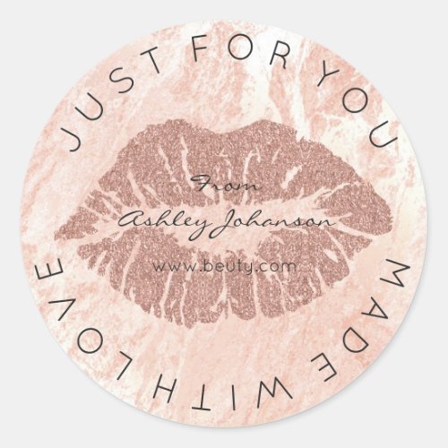 Made With Love Blush Lipstick Rose Pin Makeup Lips Classic Round Sticker