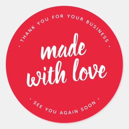 Made With Love Bold Script Red Round Sticker