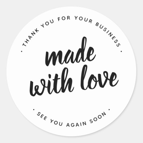 Made With Love Bold Script White Round Sticker