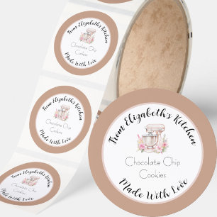 Made With Love Brown Floral Mixer Home Baked Gift Classic Round Sticker