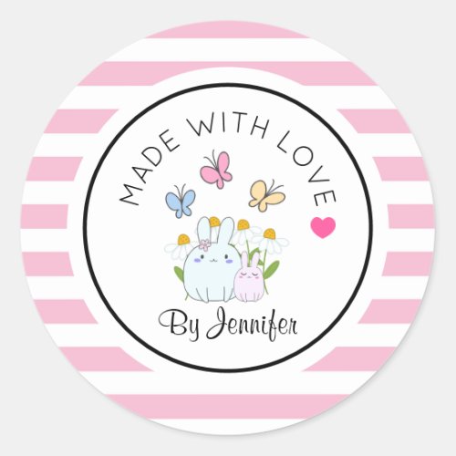 Made with Love Bunnies Flowers  Butterflies Classic Round Sticker