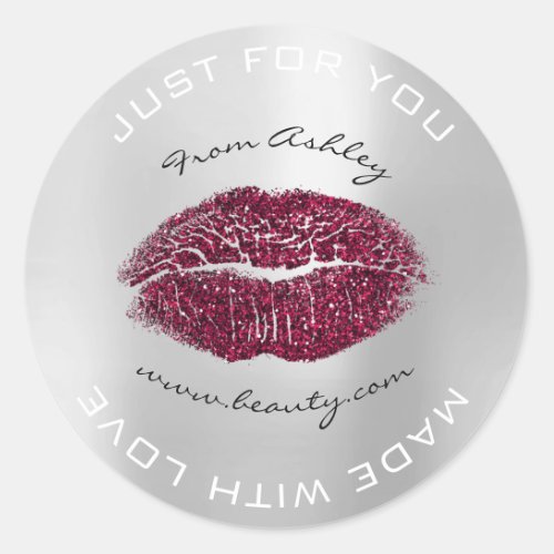 Made With Love Burgund Metal Gray Makeup Lips Kiss Classic Round Sticker