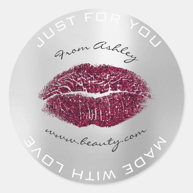 Made With Love Burgund Metal Gray Makeup Lips Kiss Classic Round Sticker (Front)